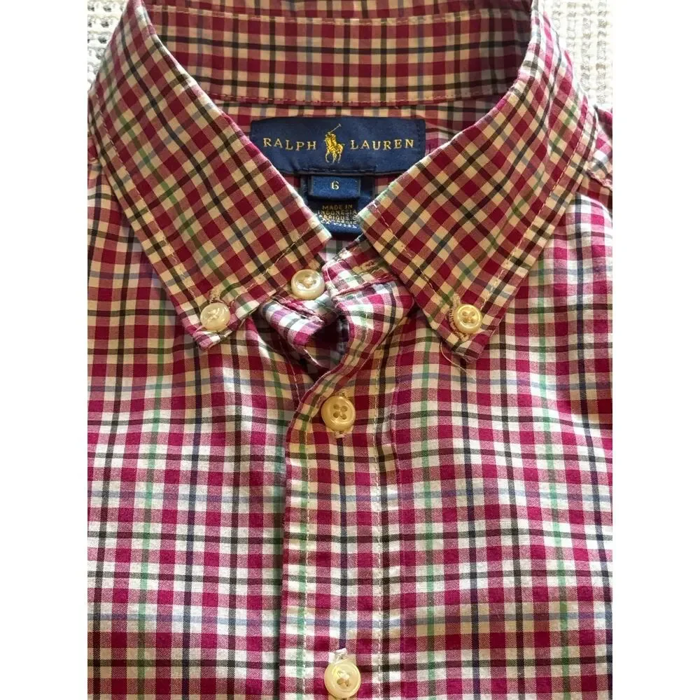 Ralph Lauren Boys 6 Plaid Button Down Classic Poplin L/S Shirt breathable cotton